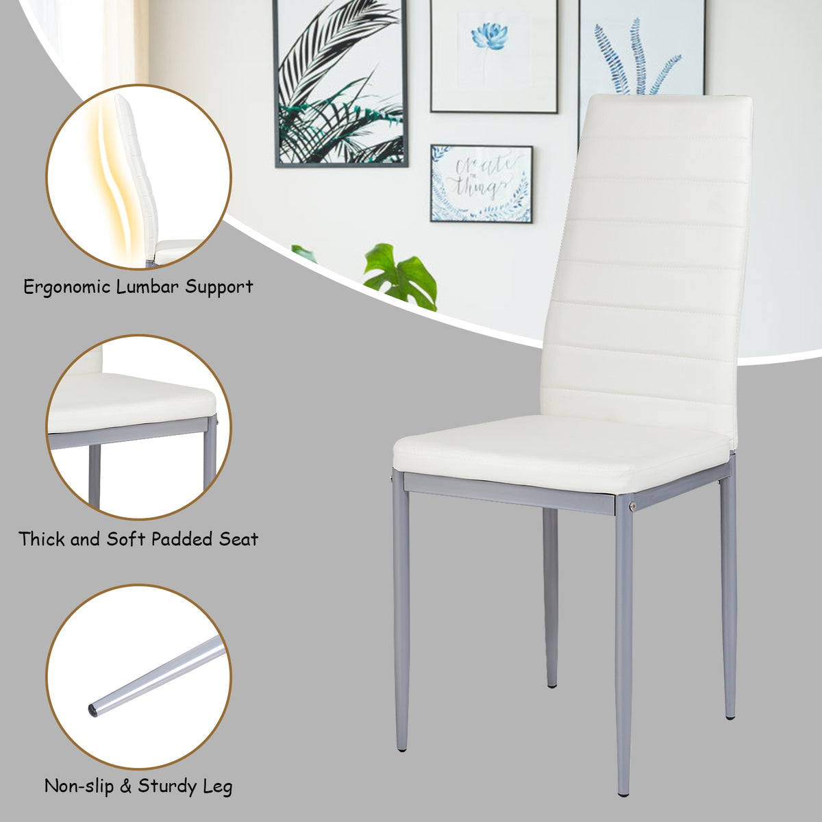 4 pcs PVC Leather Dining Side Chairs Elegant Design