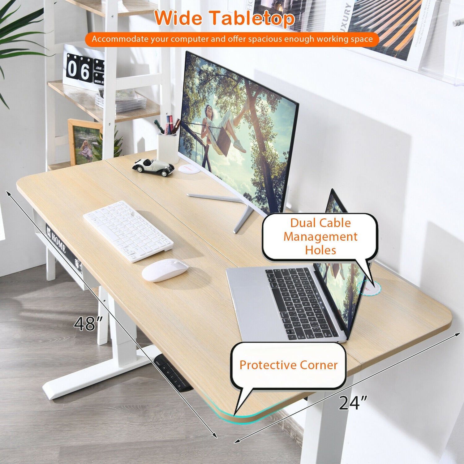 48 Inches Electric Standing Adjustable Desk with Control Panel and USB Port