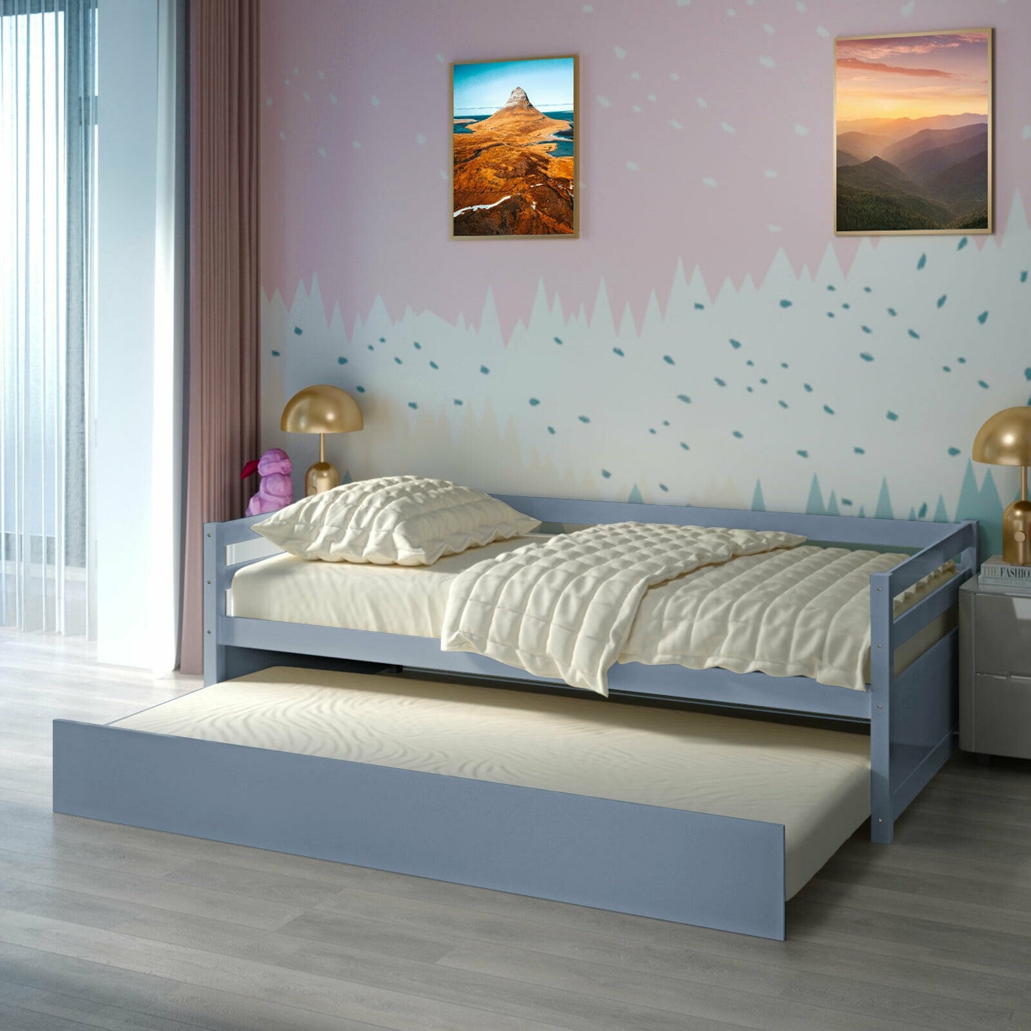 Twin Size Wooden Slat Trundle Platform