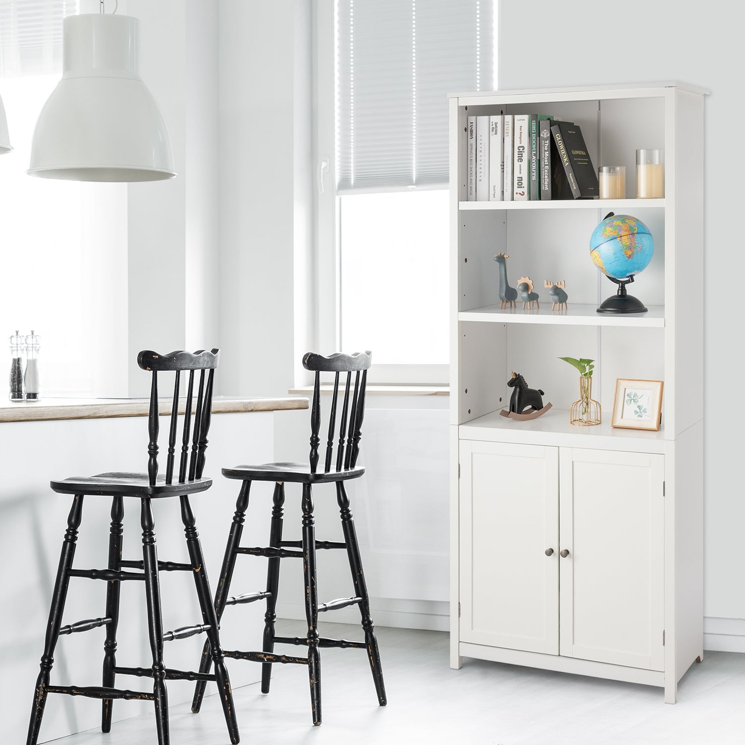 Bookcase Shelving Storage Wooden Cabinet Unit Standing Display Bookcase with Doors