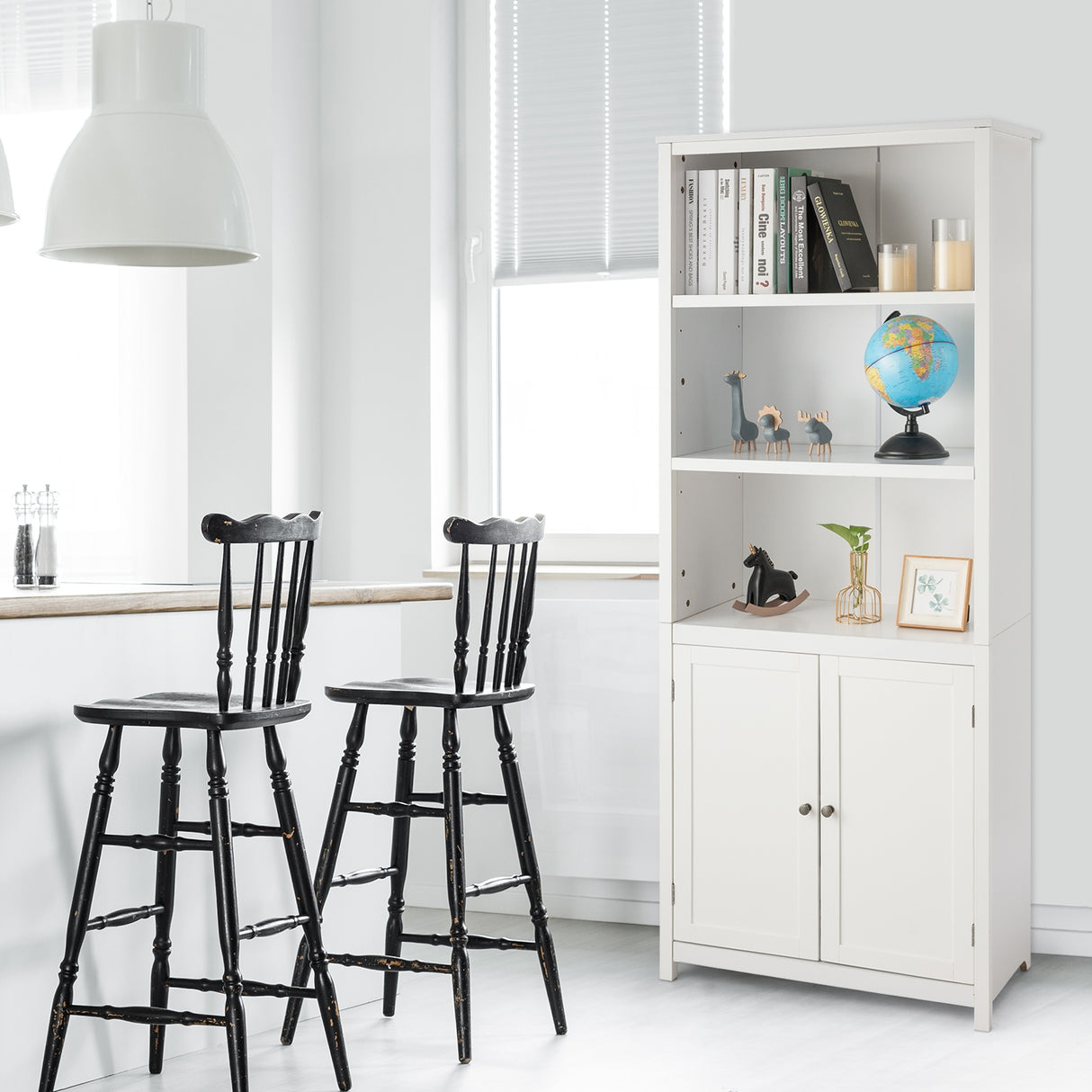 Bookcase Shelving Storage Wooden Cabinet Unit Standing Display Bookcase with Doors