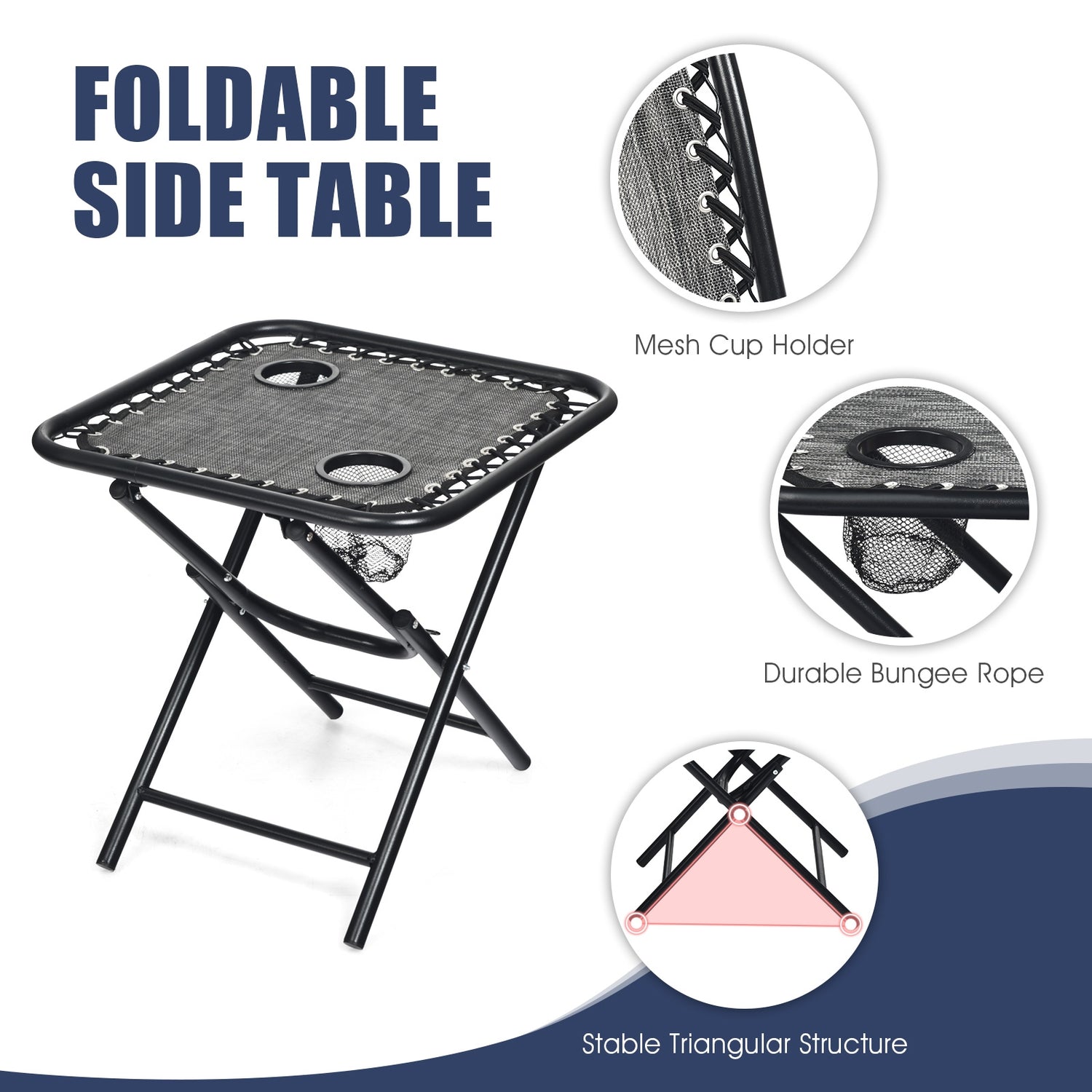 3 Pieces Folding Portable Zero Gravity Reclining Lounge Chairs Table Set