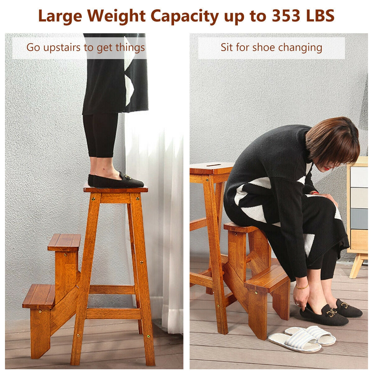 3 Tier Step Stool 3 in 1 Folding Ladder Bench