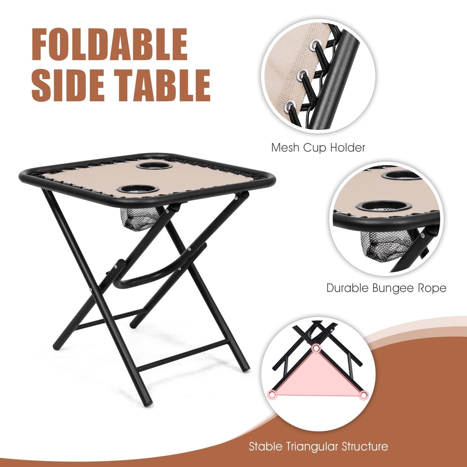 3 Pieces Folding Portable Zero Gravity Reclining Lounge Chairs Table Set