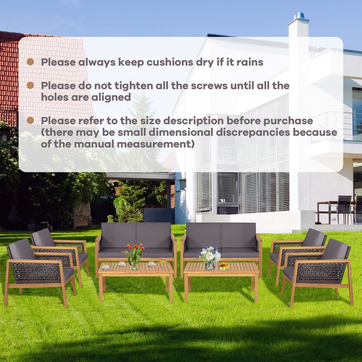 4 Pieces Patio Rattan Furniture Set with Removable Cushions