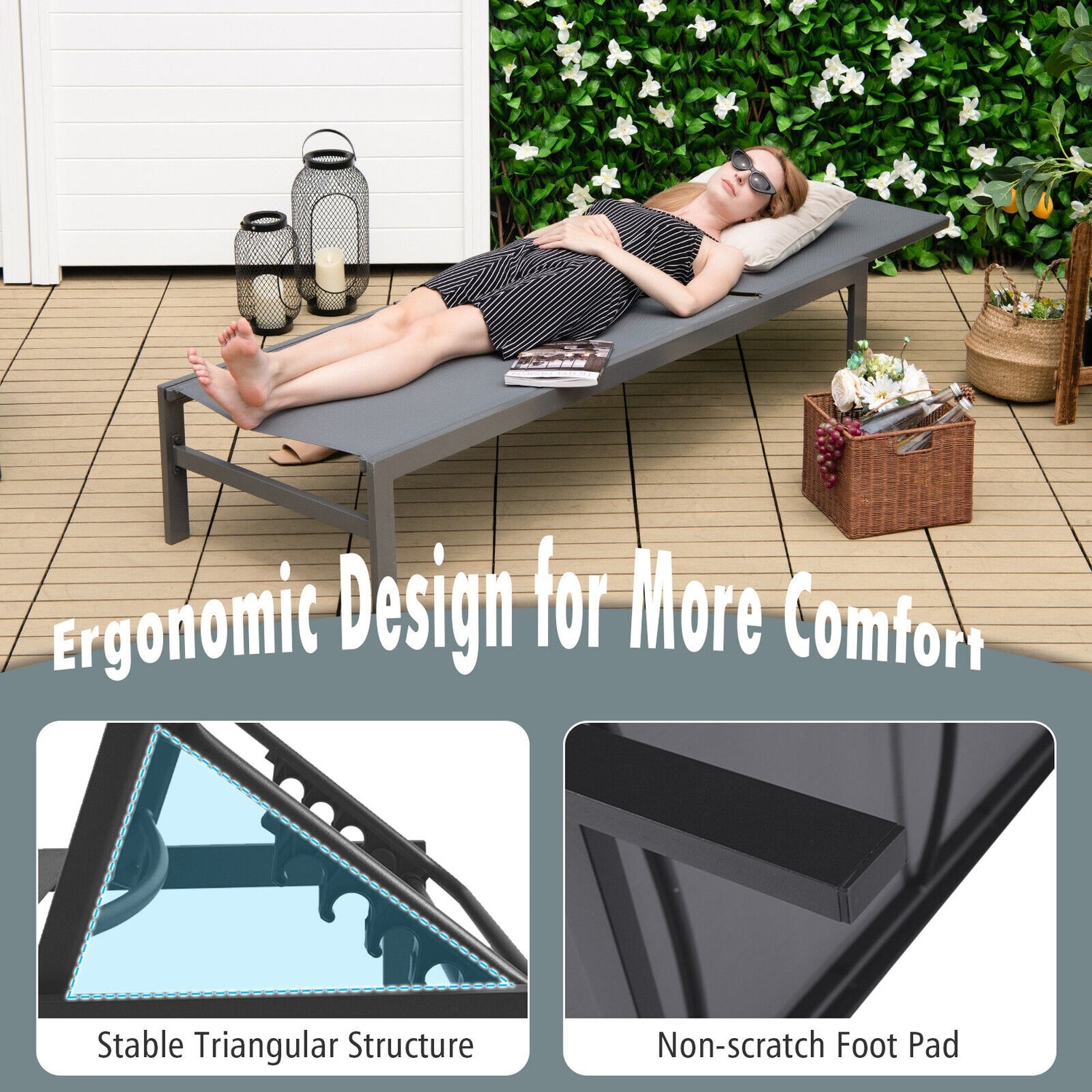 6-Position Chaise Lounge Chairs with Rustproof Aluminium Frame