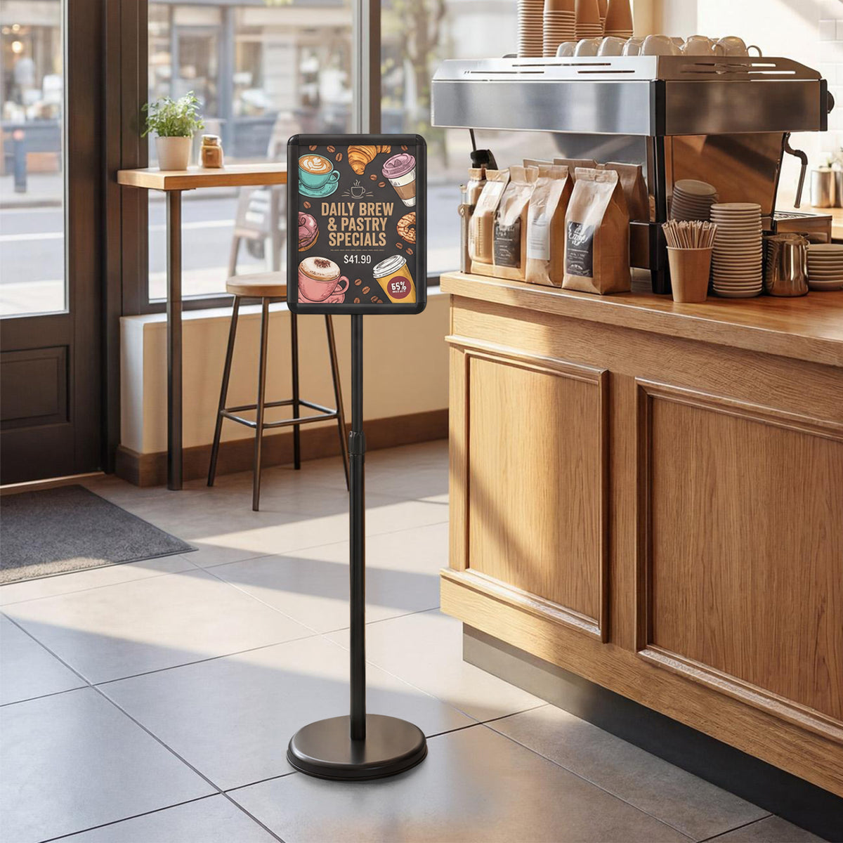 8.5 x 11Inch Sign Holder Stand with Snap-Open Frame and 360° Rotation