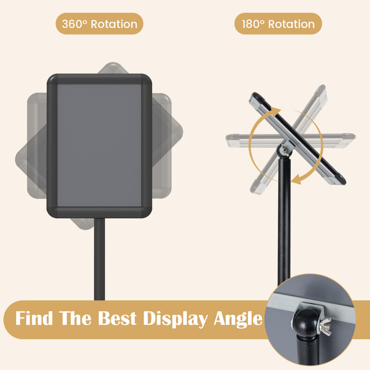 8.5 x 11Inch Sign Holder Stand with Snap-Open Frame and 360° Rotation