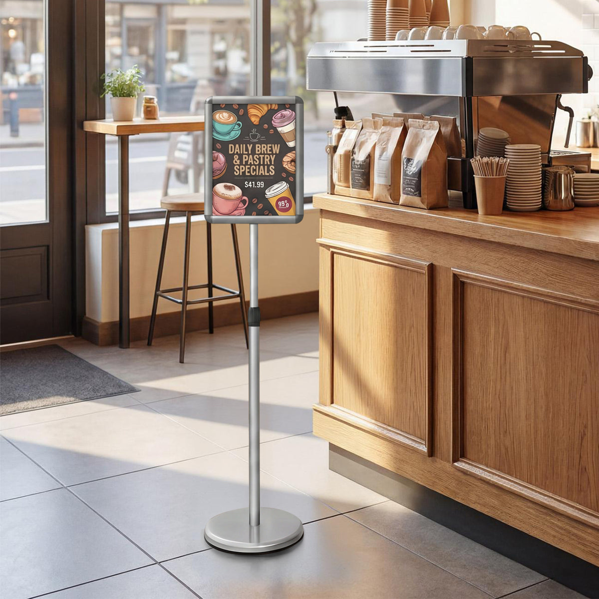 8.5 x 11Inch Sign Holder Stand with Snap-Open Frame and 360° Rotation