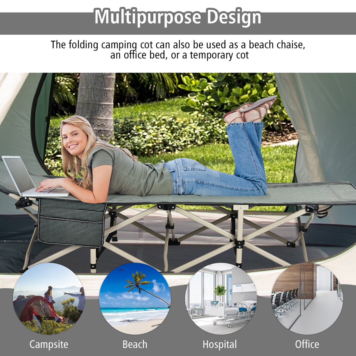 Wide Foldable Camping Cot with Carry Bag