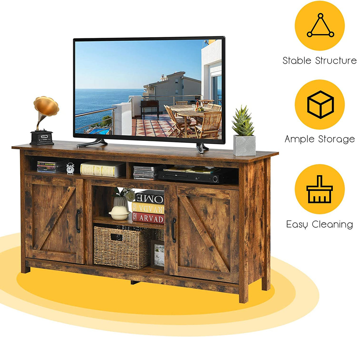 60"Industrial TV Stand Entertainment Center with Shelve and Cabinet-Brown