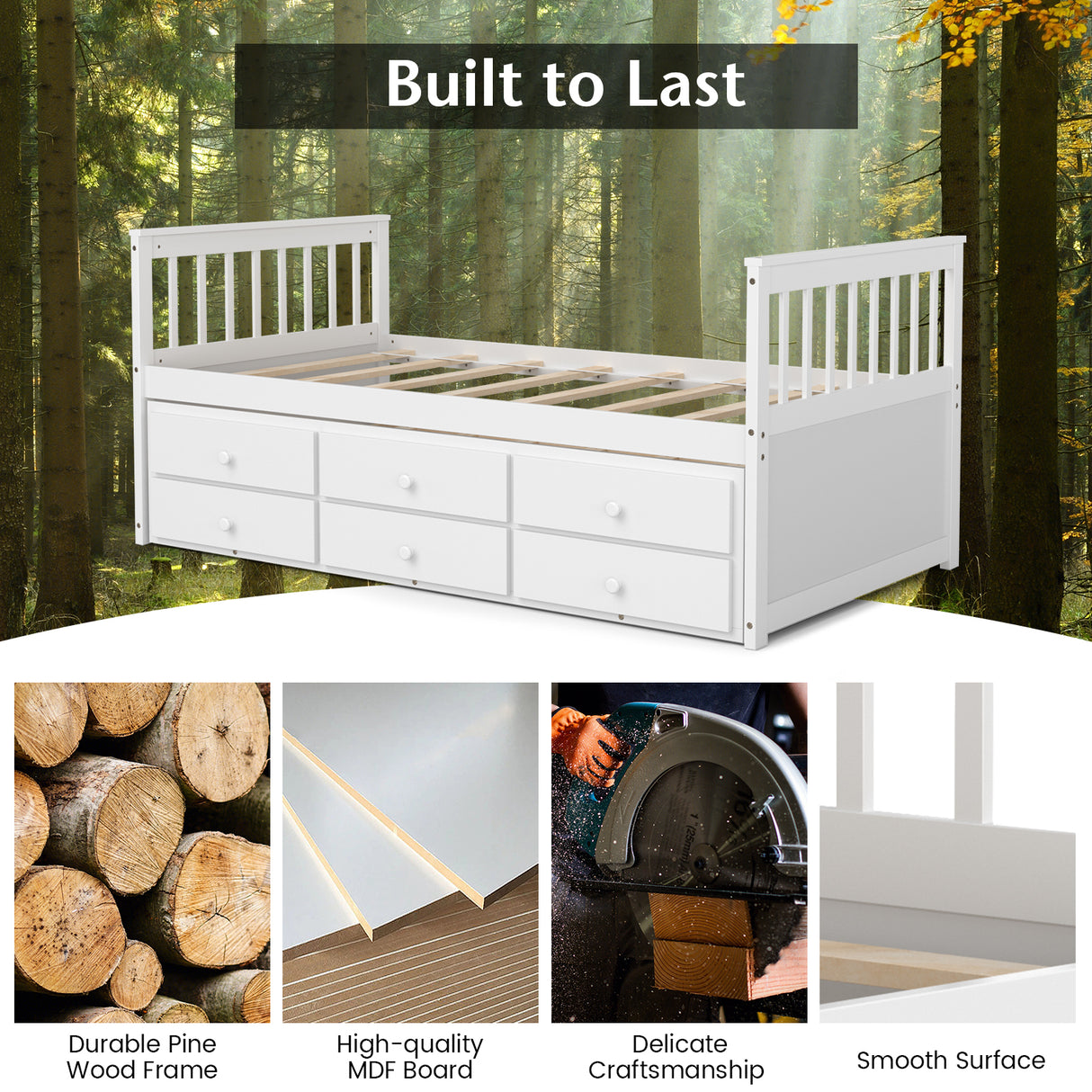 Twin Captainâs Bed with Trundle and 3 Storage Drawers