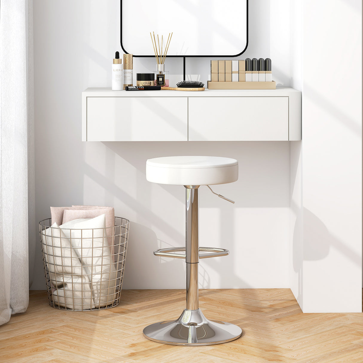 1 PC Round Bar Stool Adjustable Swivel Pub Chair