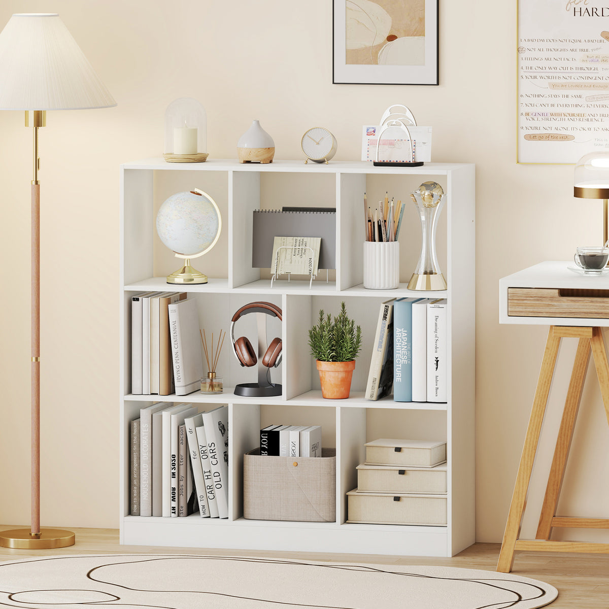 8-Cube Bookcase 3-Tier with 2-Sized Compartments and Anti-Tip Kits for Living Room