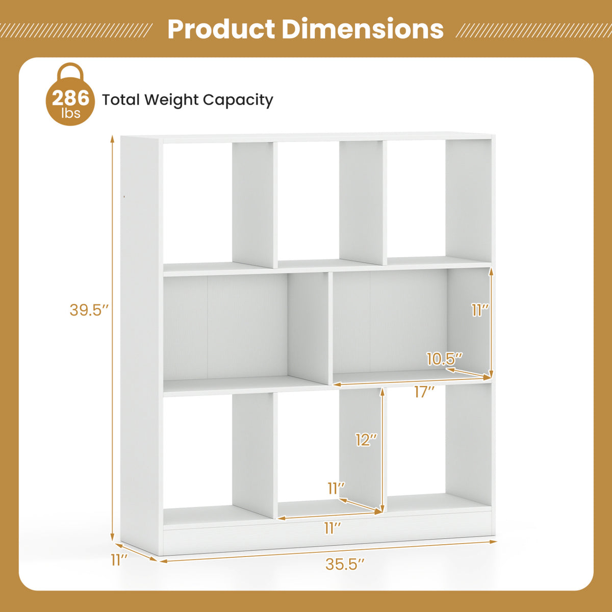8-Cube Bookcase 3-Tier with 2-Sized Compartments and Anti-Tip Kits for Living Room