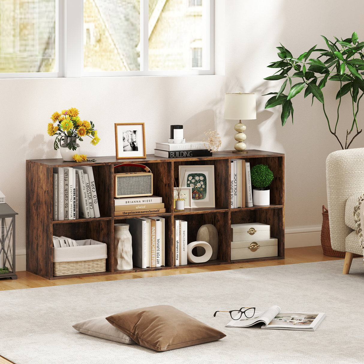 8-Cube Bookcase Bookshelf with 2 Anti-Tipping Kits Storage Organizer