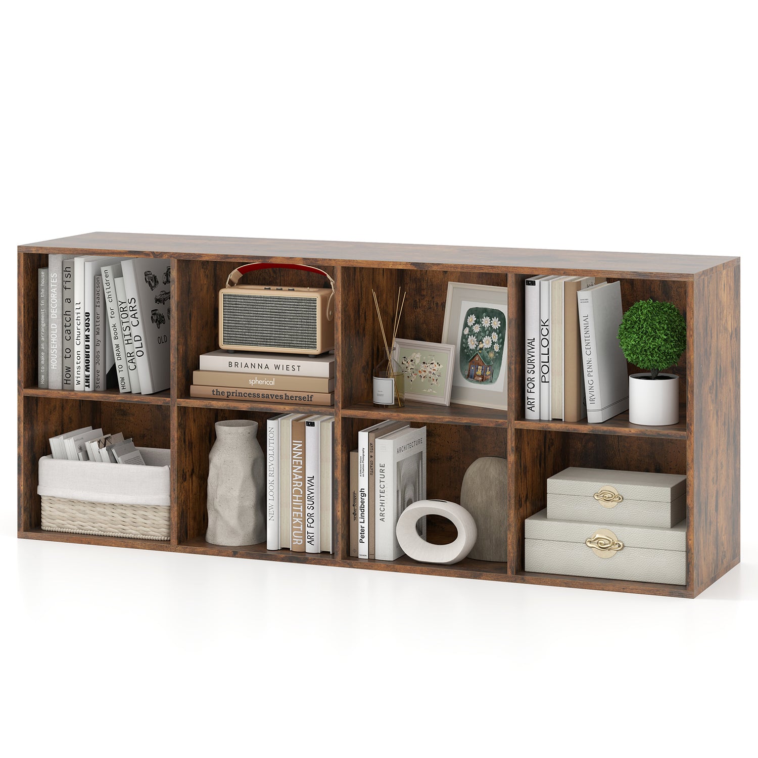 8-Cube Bookcase Bookshelf with 2 Anti-Tipping Kits Storage Organizer