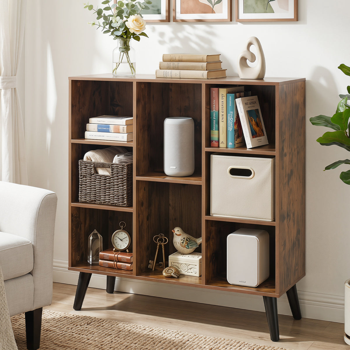 8-Cube Bookcase with Raised Support Legs for Living Room