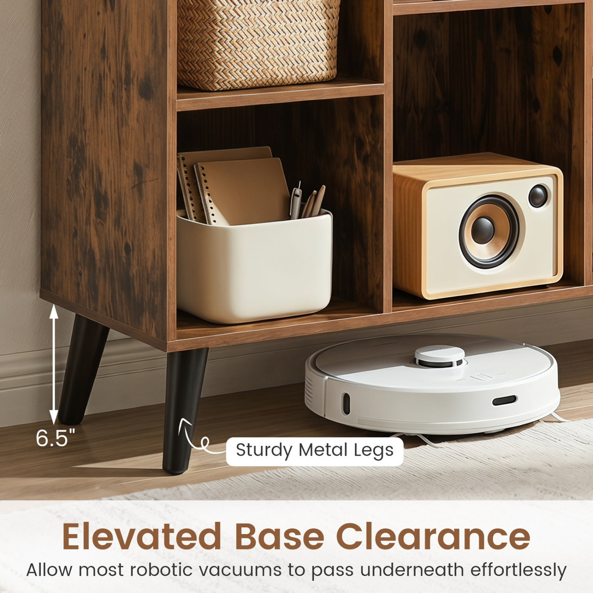 8-Cube Bookcase with Raised Support Legs for Living Room