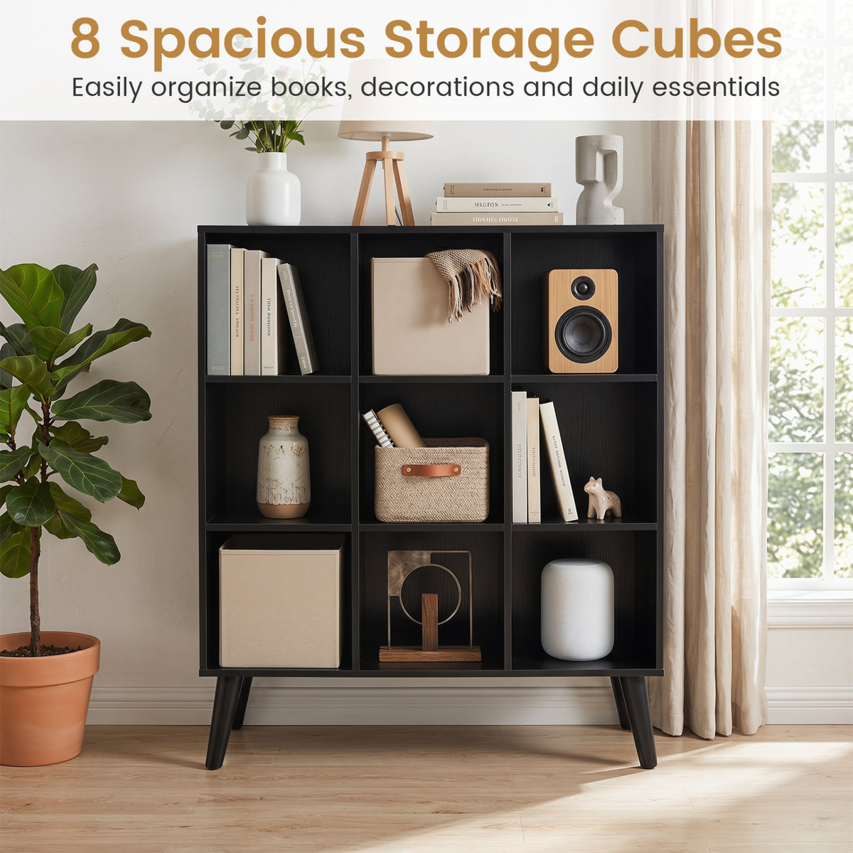 8-Cube Bookcase with Raised Support Legs for Living Room