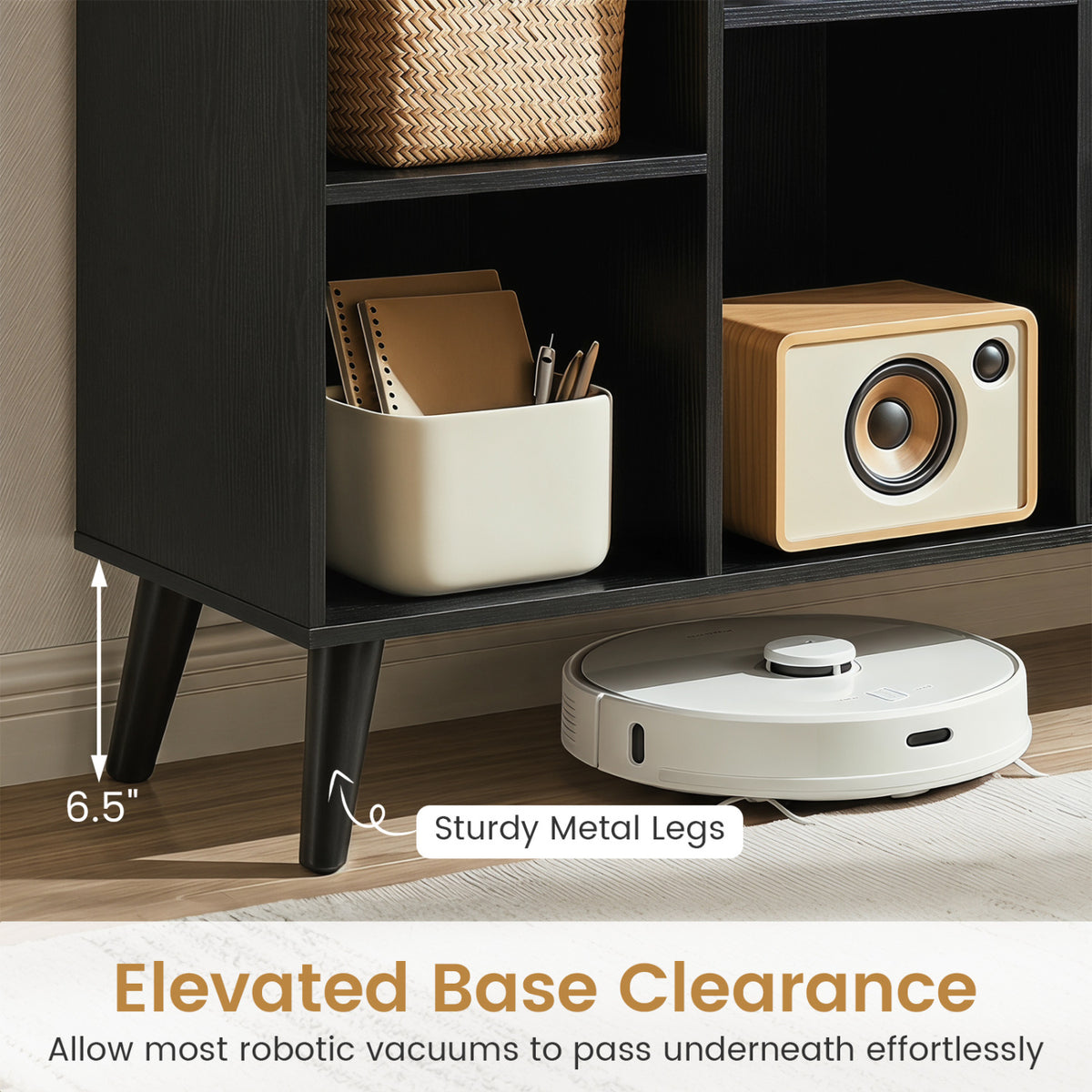 8-Cube Bookcase with Raised Support Legs for Living Room