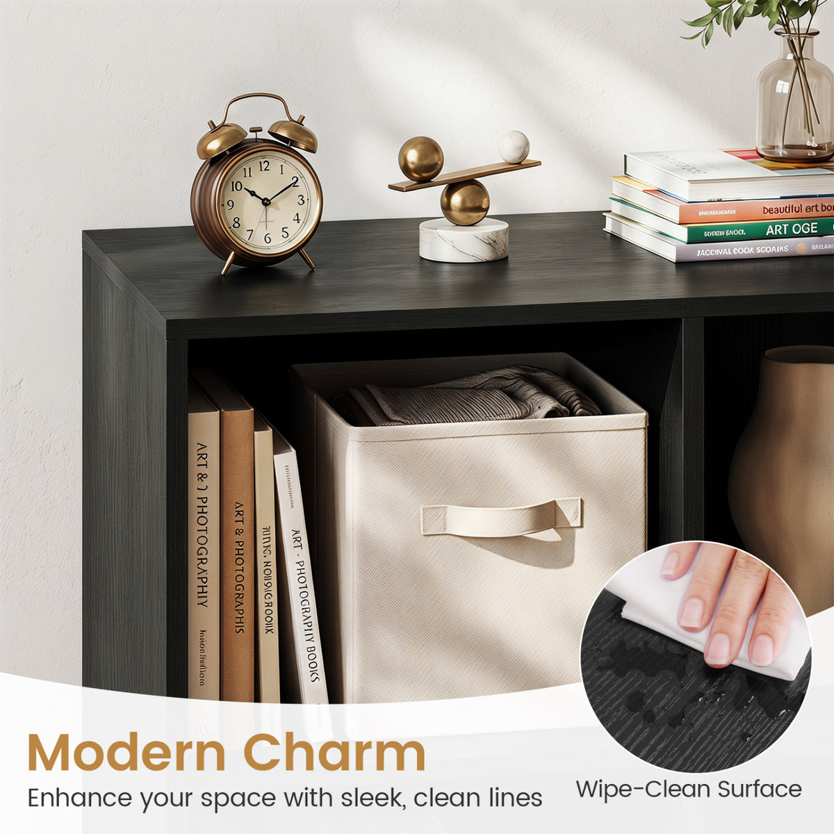 8-Cube Bookcase with Raised Support Legs for Living Room