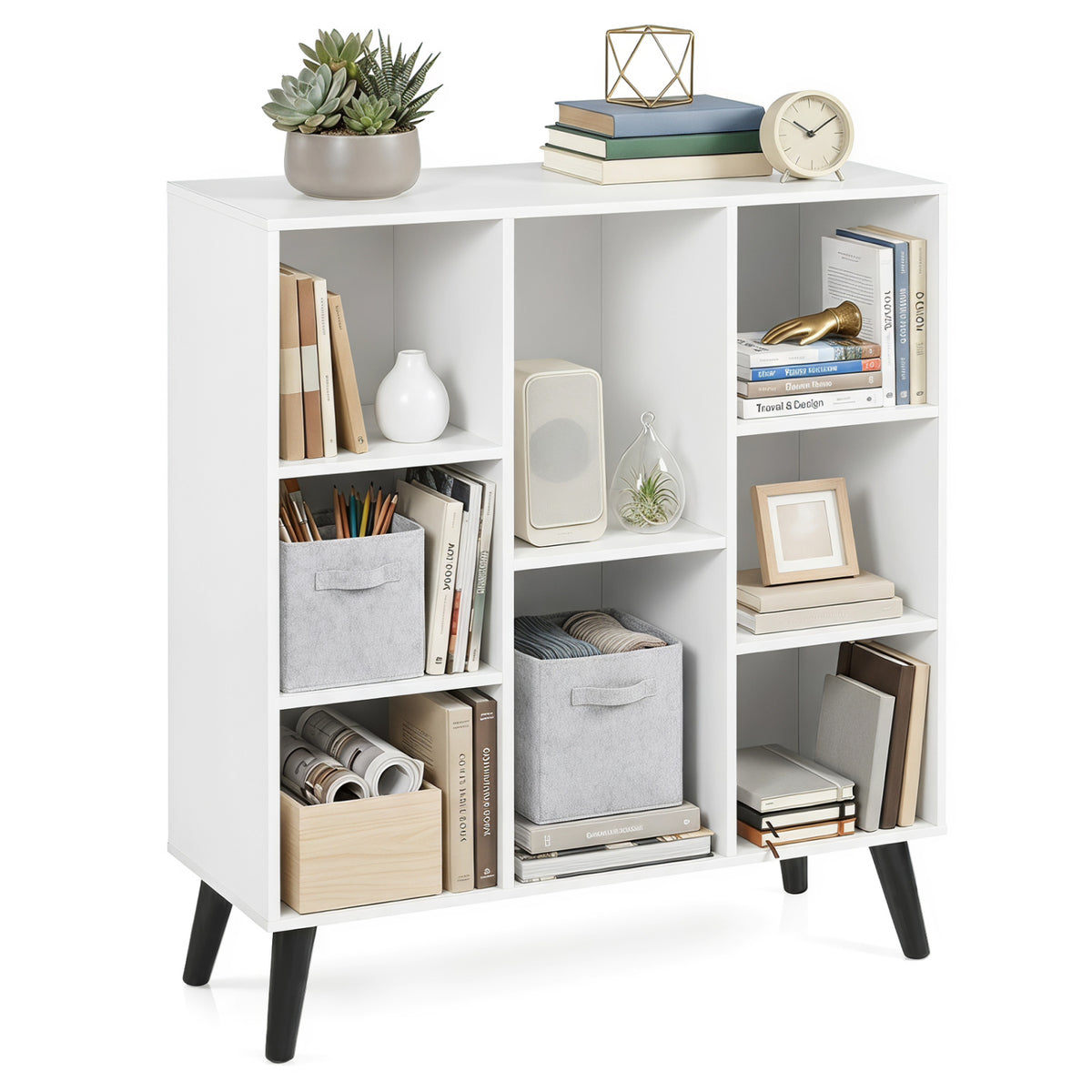 8-Cube Bookcase with Raised Support Legs for Living Room