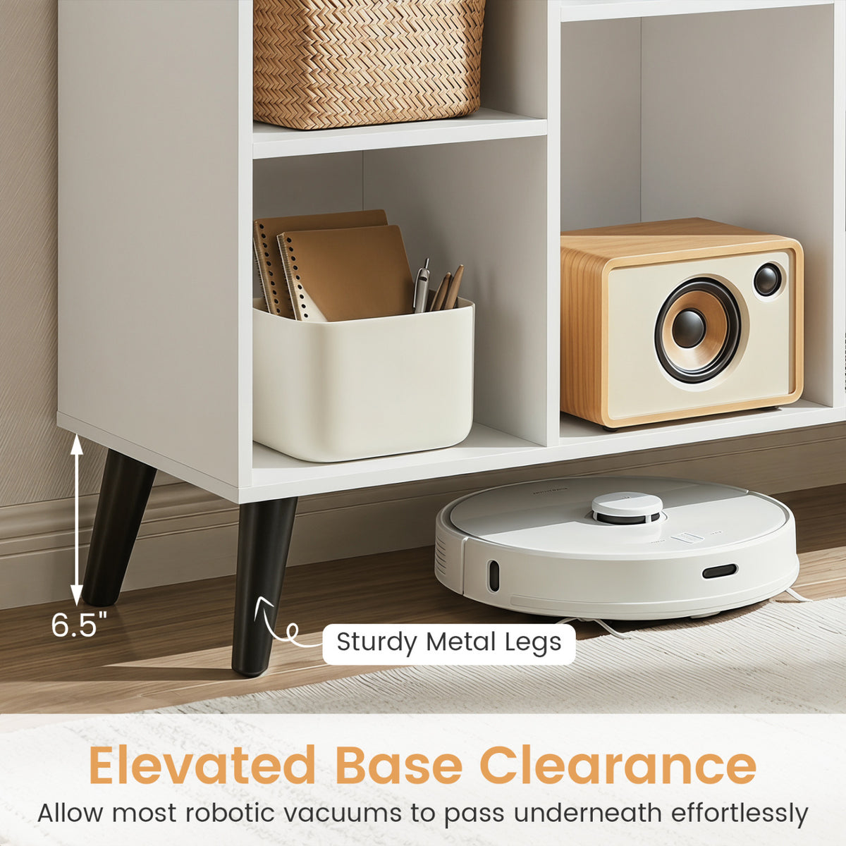 8-Cube Bookcase with Raised Support Legs for Living Room