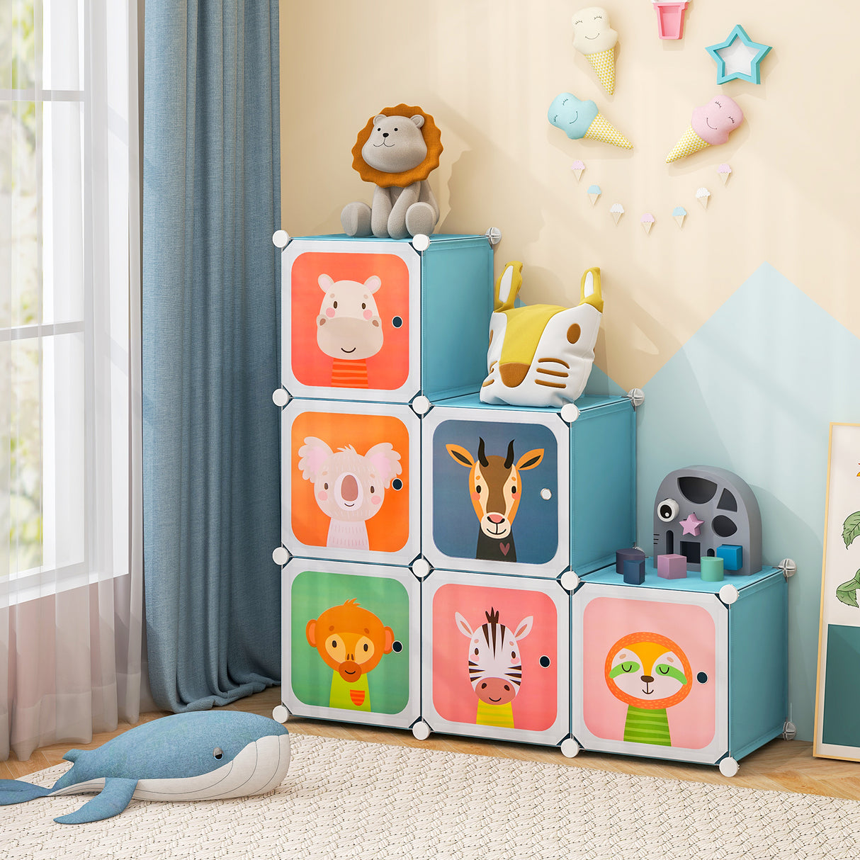 8 Cube Kids Wardrobe Closet with Hanging Section and Doors-8 Cubes