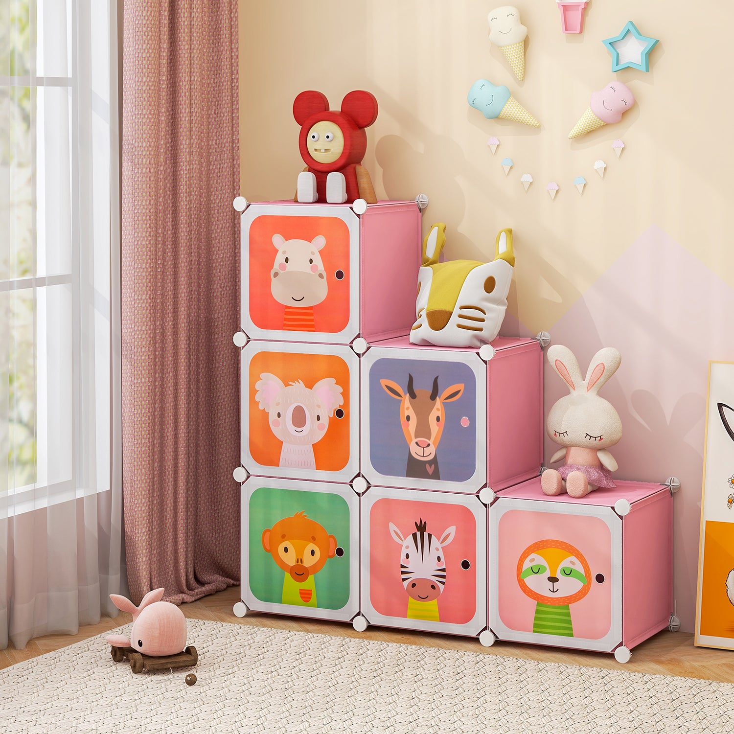 8 Cube Kids Wardrobe Closet with Hanging Section and Doors-8 Cubes