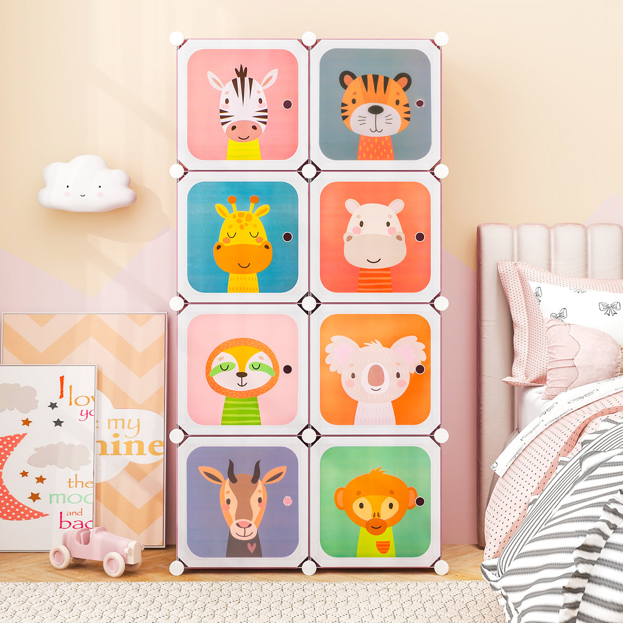 8 Cube Kids Wardrobe Closet with Hanging Section and Doors-8 Cubes