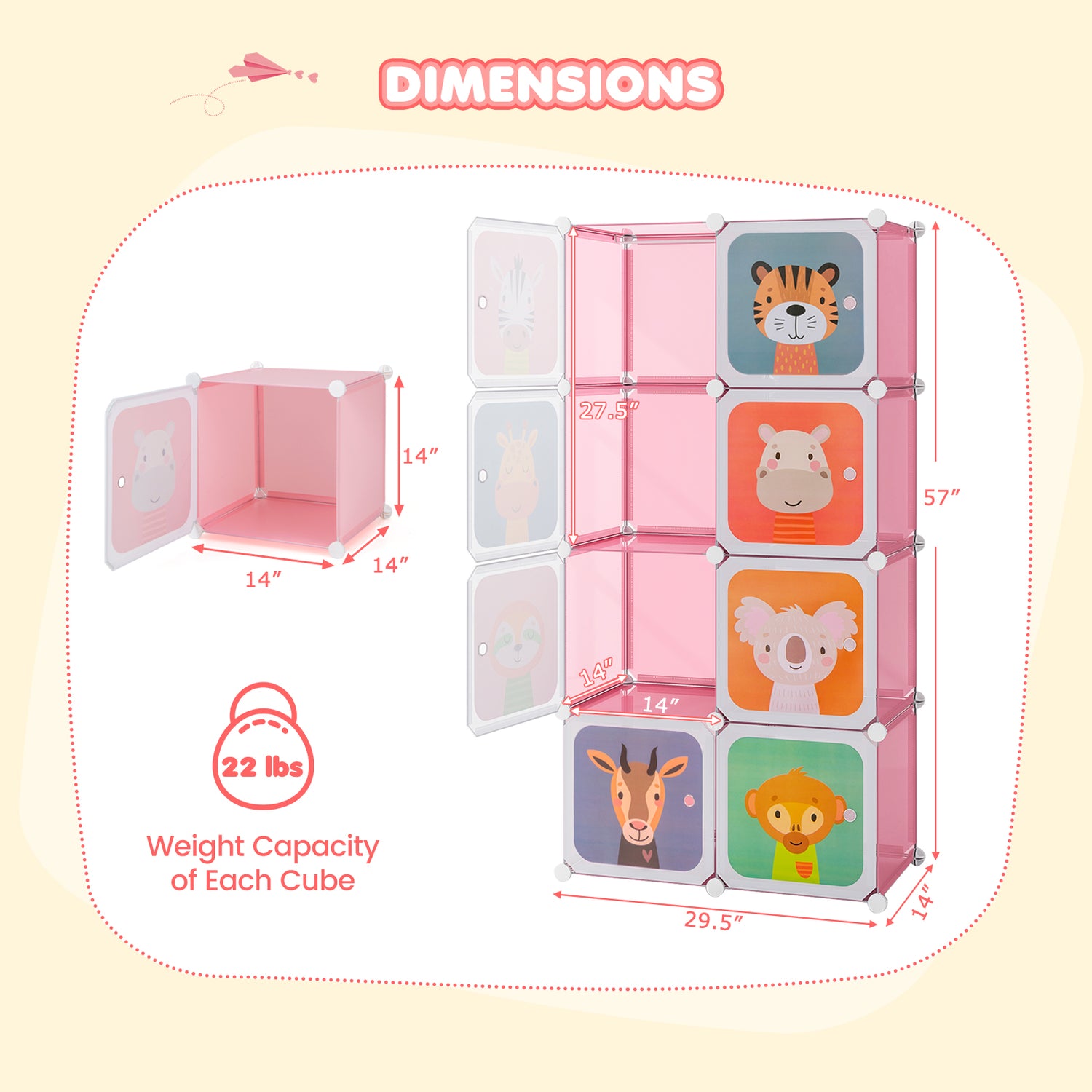 8 Cube Kids Wardrobe Closet with Hanging Section and Doors-8 Cubes