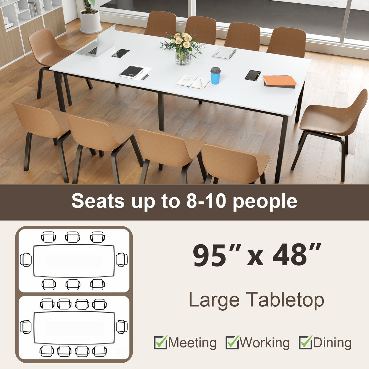 8 FT Conference Room Table Large Meeting Table Seats up to 10 People