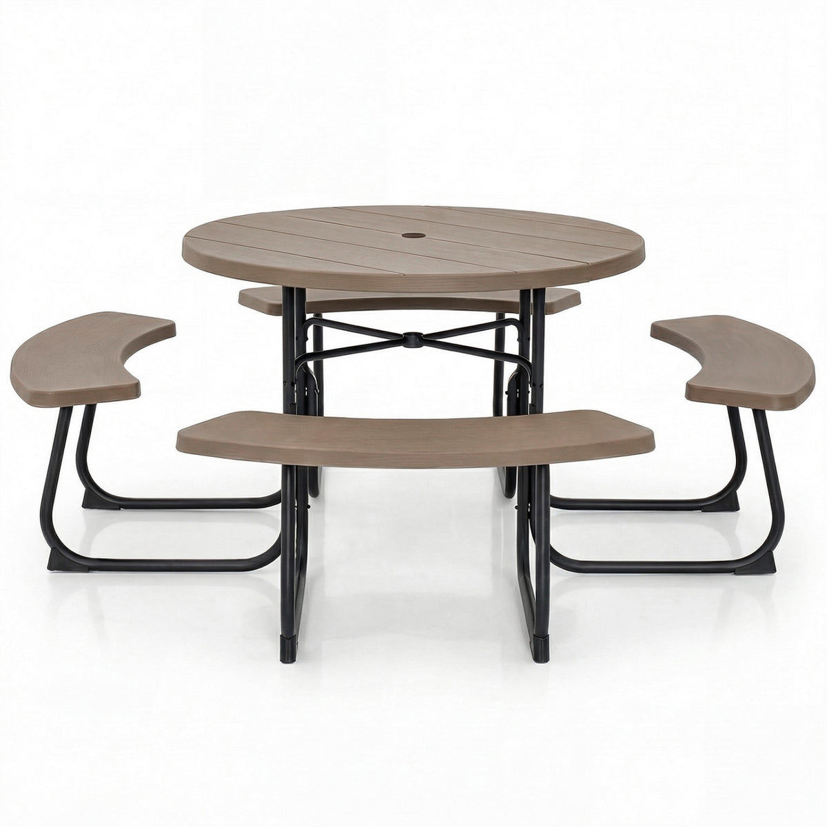 8-Person Outdoor Picnic Table and Bench Set with Umbrella Hole