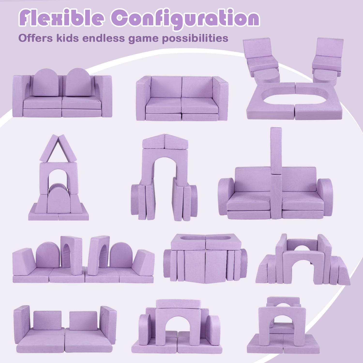8-Piece Modular Kids Play Couch with Comfy Suede Fabric