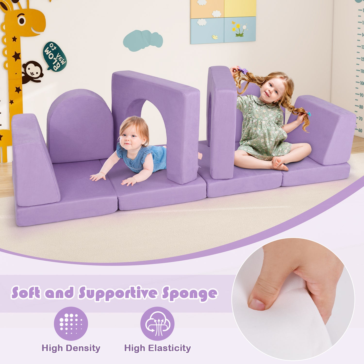 8-Piece Modular Kids Play Couch with Comfy Suede Fabric