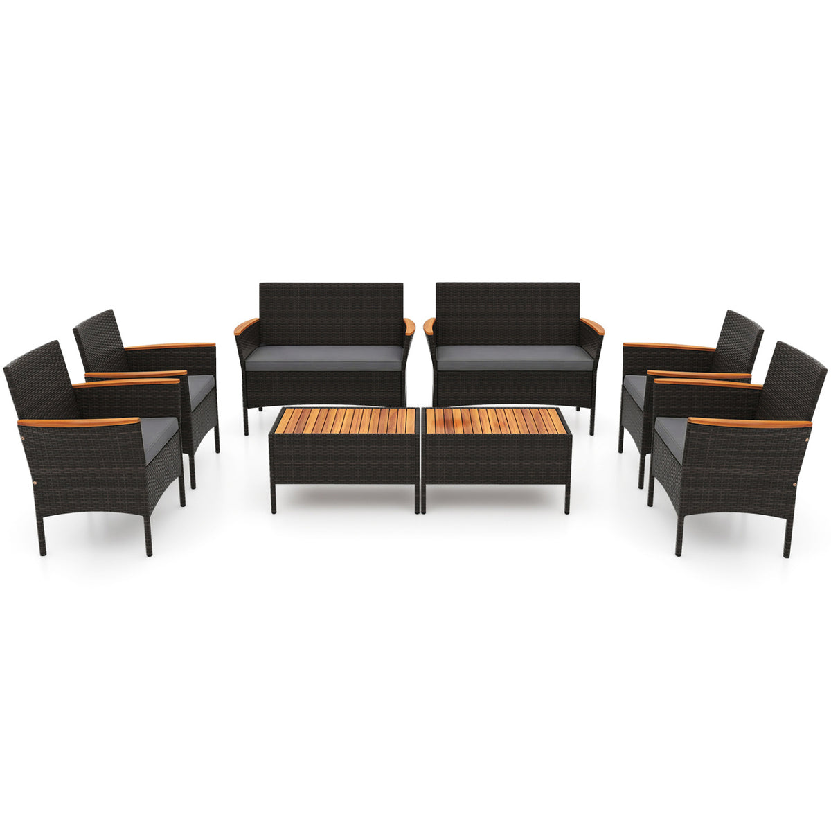 8 Piece Patio Wicker Sofa Set 4 Rattan Chairs and 2 Loveseat with 2 Table