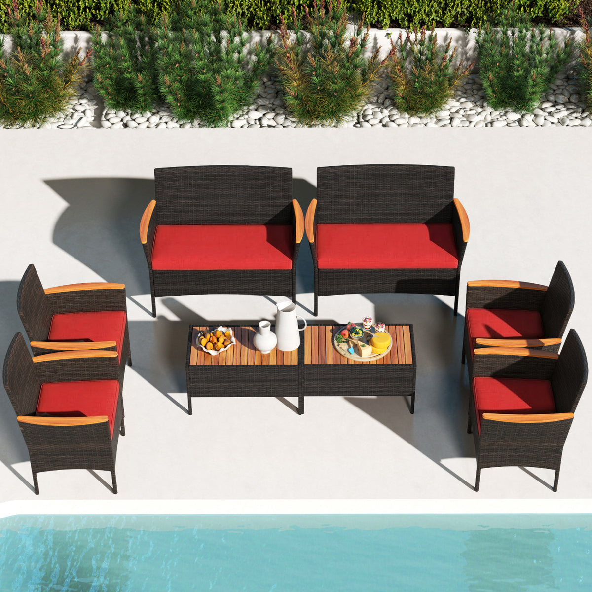 8 Piece Patio Wicker Sofa Set 4 Rattan Chairs and 2 Loveseat with 2 Table