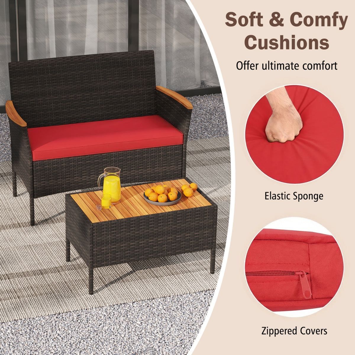 8 Piece Patio Wicker Sofa Set 4 Rattan Chairs and 2 Loveseat with 2 Table