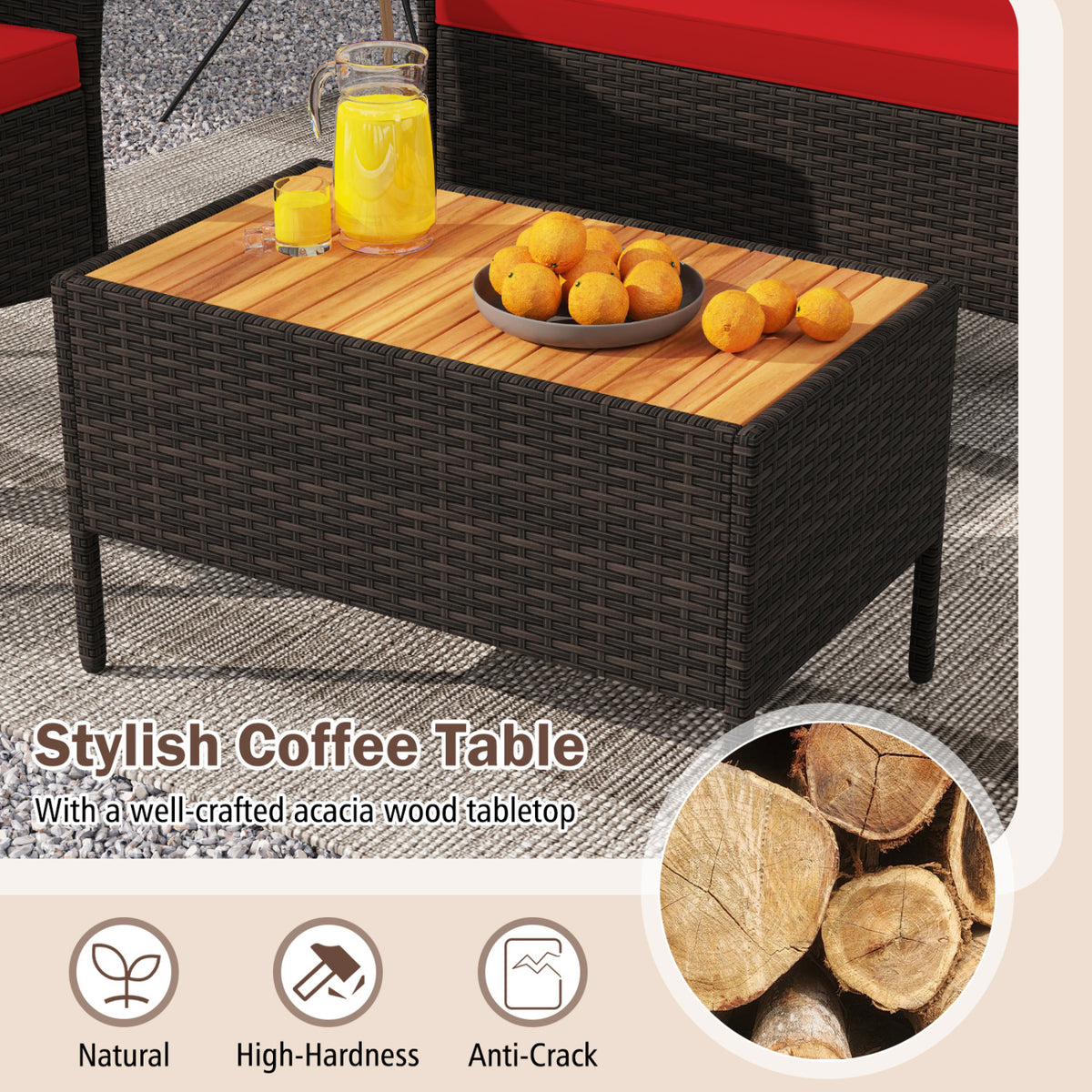 8 Piece Patio Wicker Sofa Set 4 Rattan Chairs and 2 Loveseat with 2 Table