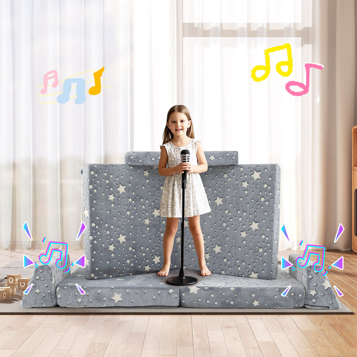 8 Pieces Modular Kids Play Couch Glow in the Dark Toddler Sectional Sofa
