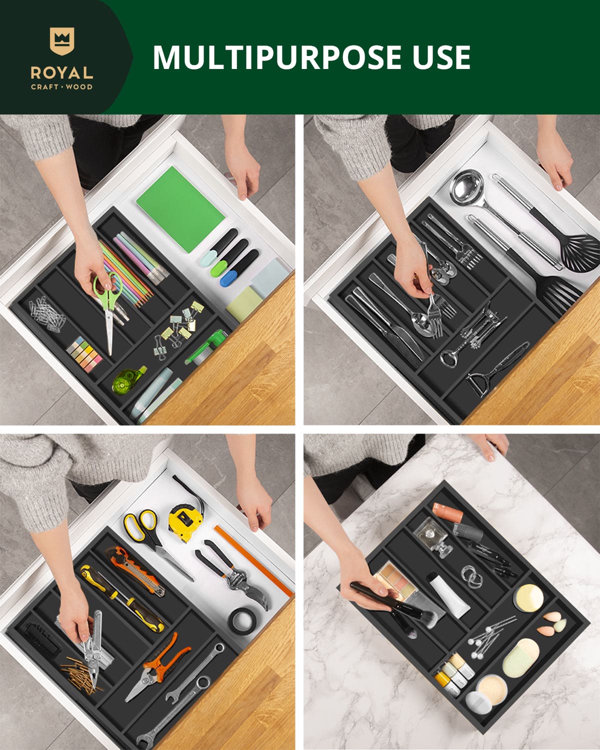 Basic Silverware Drawer Organizer, Black