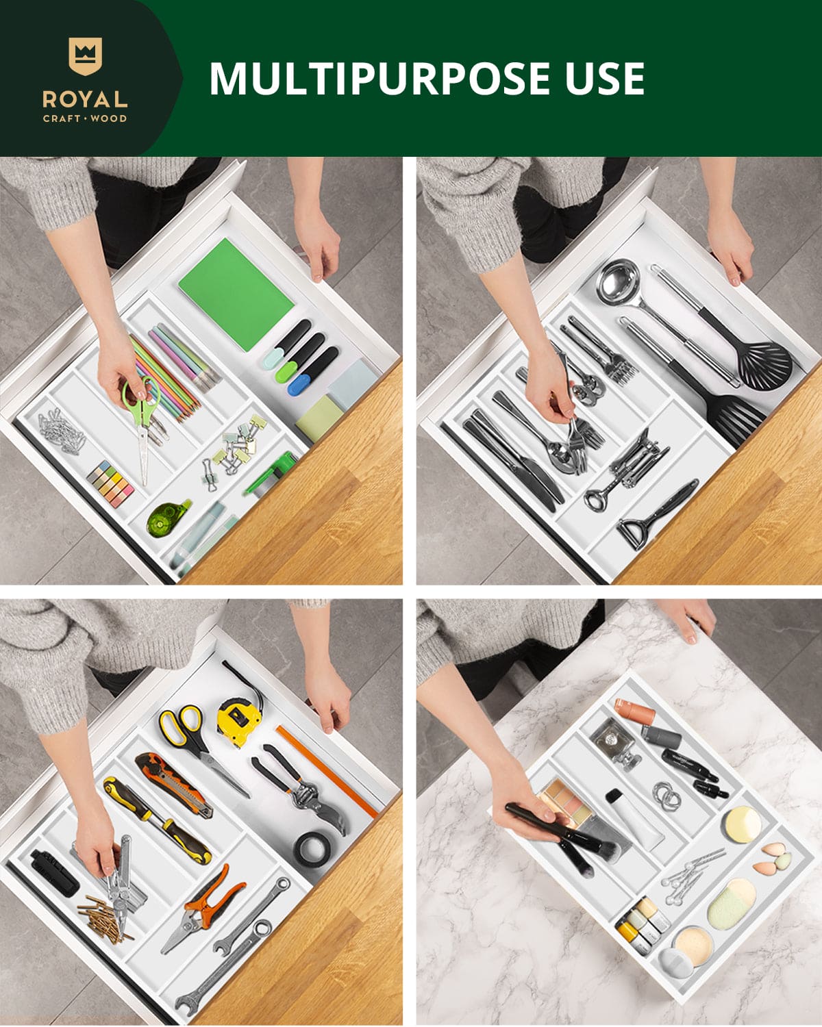 Basic Silverware Drawer Organizer, White