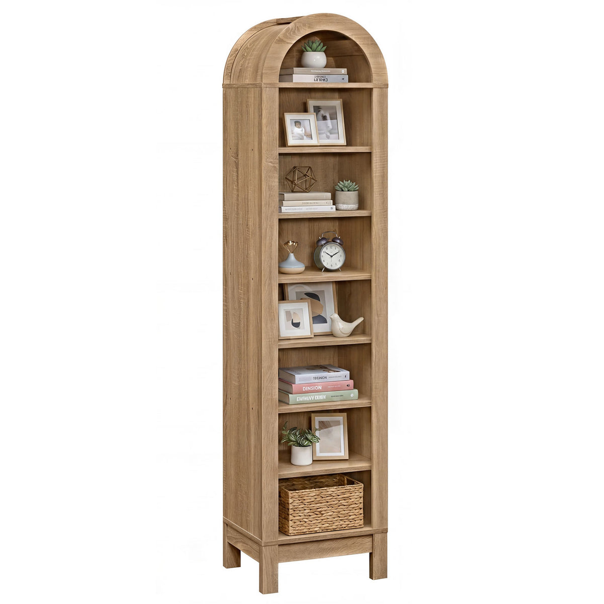 8-Tier Modern Arch Bookshelf with 3 Adjustable Shelves-Natural