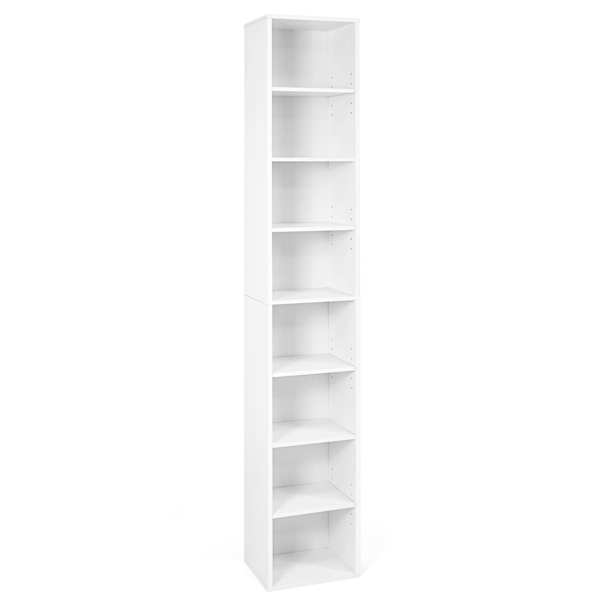 8-Tier Narrow Bookshelf with 4 Adjustable Shelves and Storage Cubes