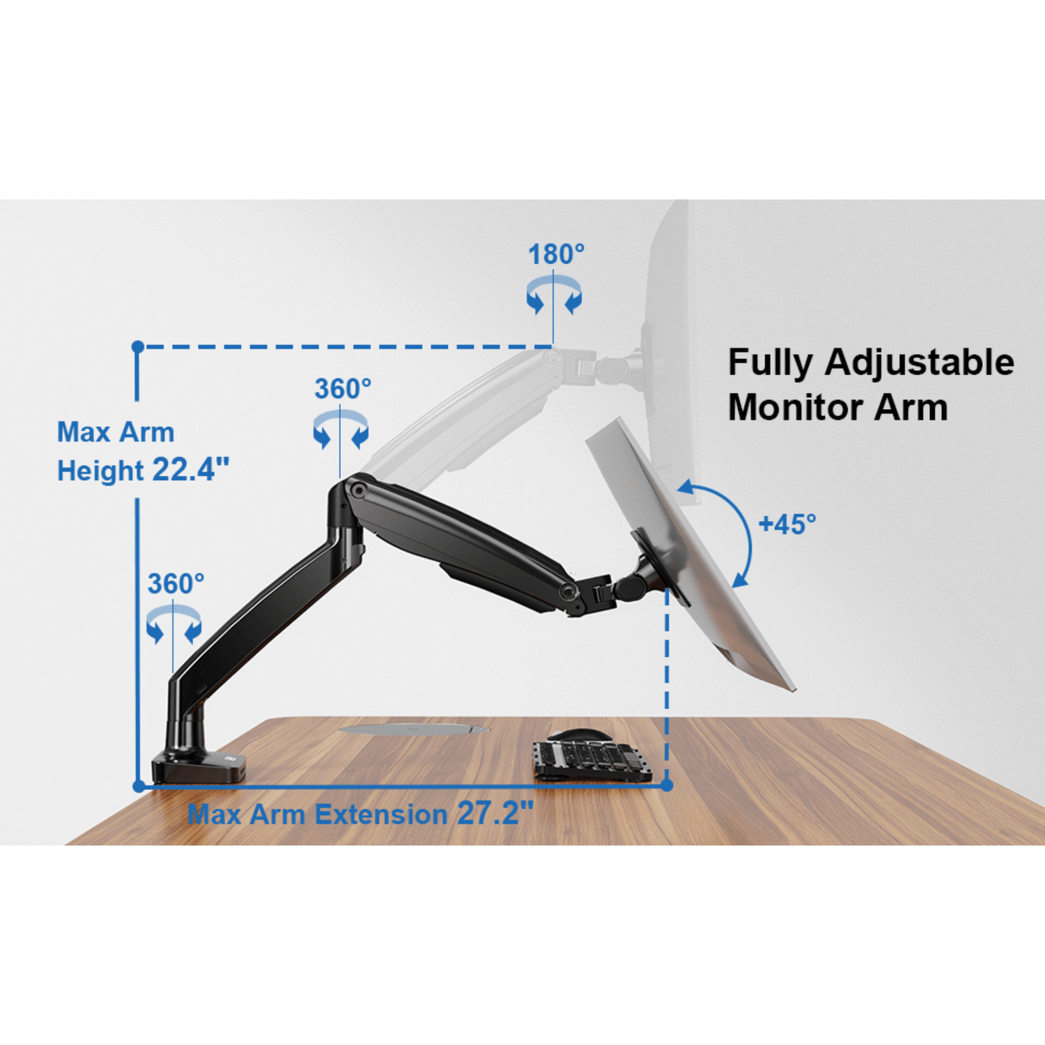 ErgoAV ErgoLink Motion Desk Mount for Single Monitors up to 34" and 22 lbs