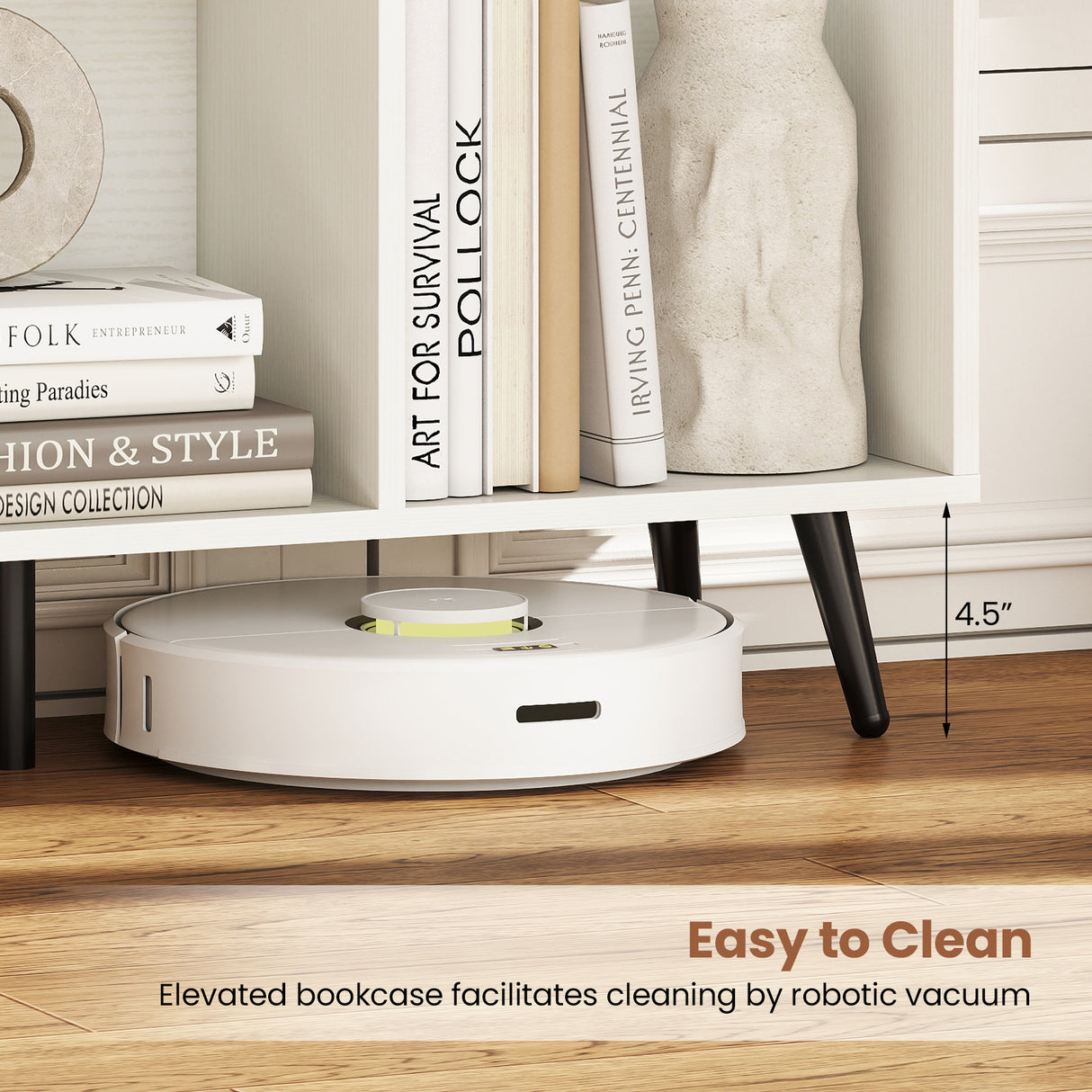 8-Cube Bookcase with 5 Tapered Metal Legs