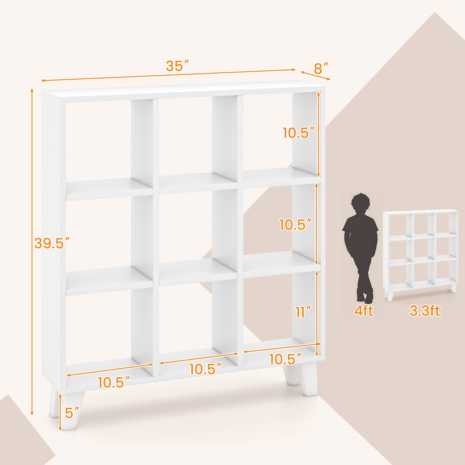 9-Cube Bookcase with 6 Removable Shelves and Raised Support Feet