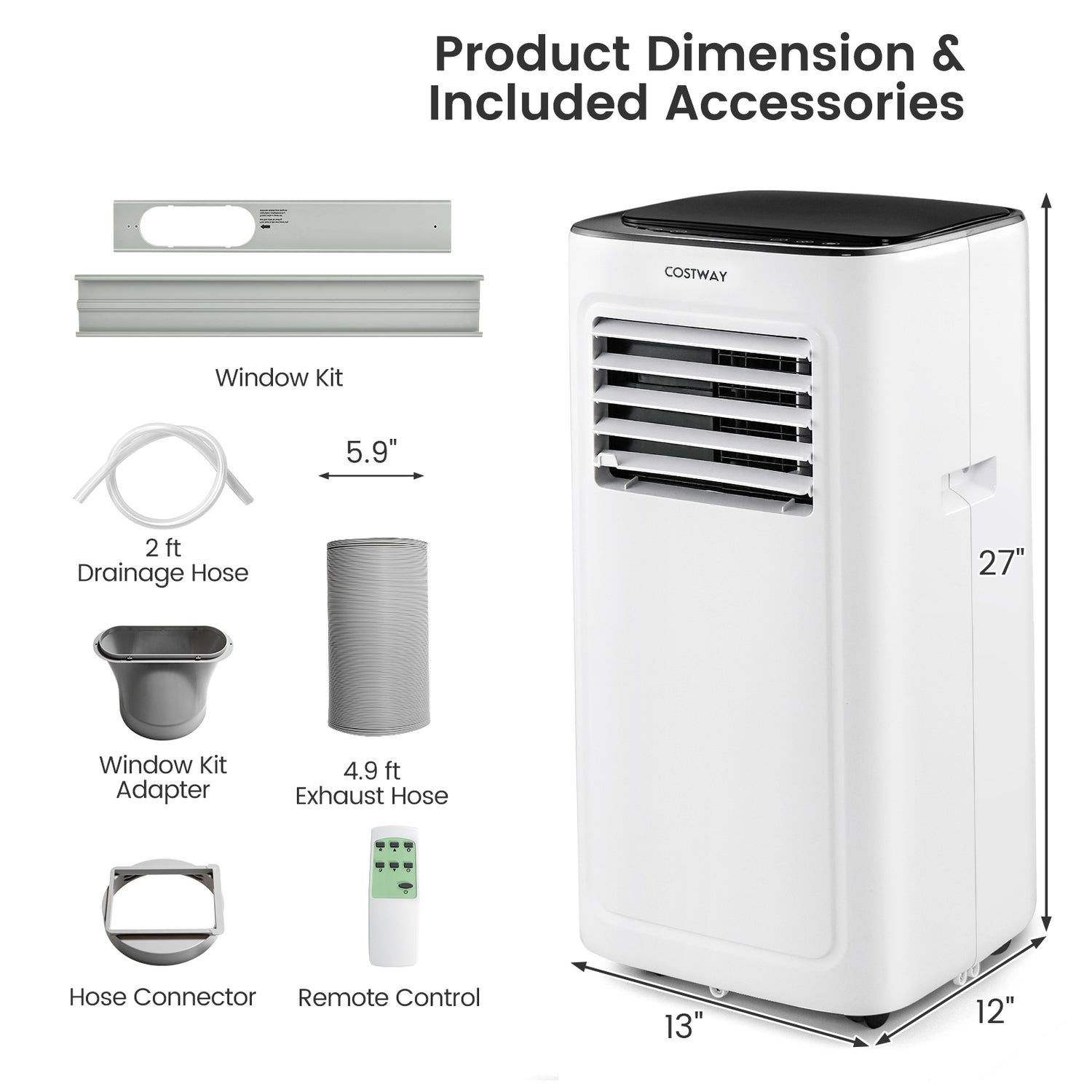 3-in-1 9000 BTU Air Conditioner with Dehumidifier and 24H Timer-White
