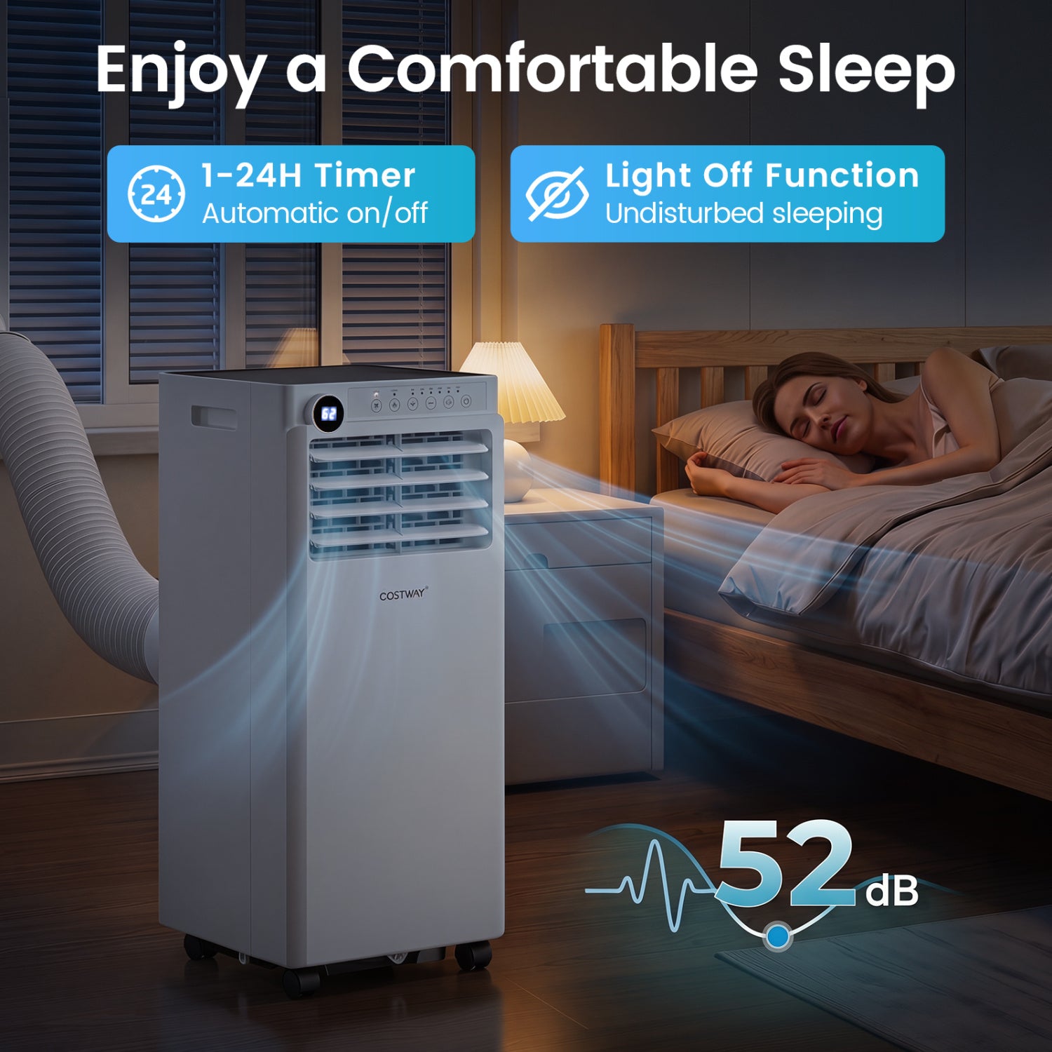 9000 BTU Portable Air Conditioner with Dehumidifier and 24H Timer-White